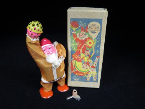 Vintage Antique Tin and Celluloid Bell Ringing Santa Claus Wind-up Toy KYO Occupied Japan