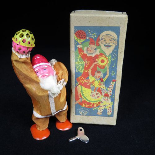 Vintage Antique Tin and Celluloid Bell Ringing Santa Claus Wind-up Toy KYO Occupied Japan