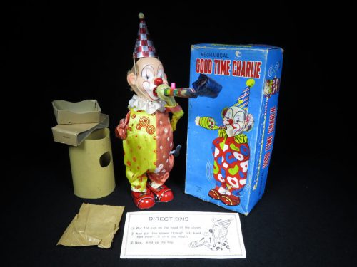Vintage Antique Tin Lithograph Good Time Charlie Circus Clown Toy ALPS Japan