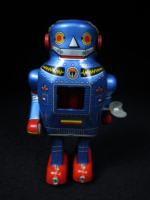 Antique Vintage Tin Lithograph Independent Leg Sparky Space Robot Wind-Up Toy Japan