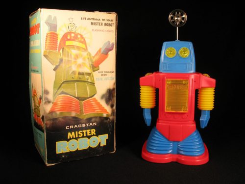 Antique Vintage Tin Lithograph Space Mister Robot Battery Operated Toy Cragstan Japan Japanese
