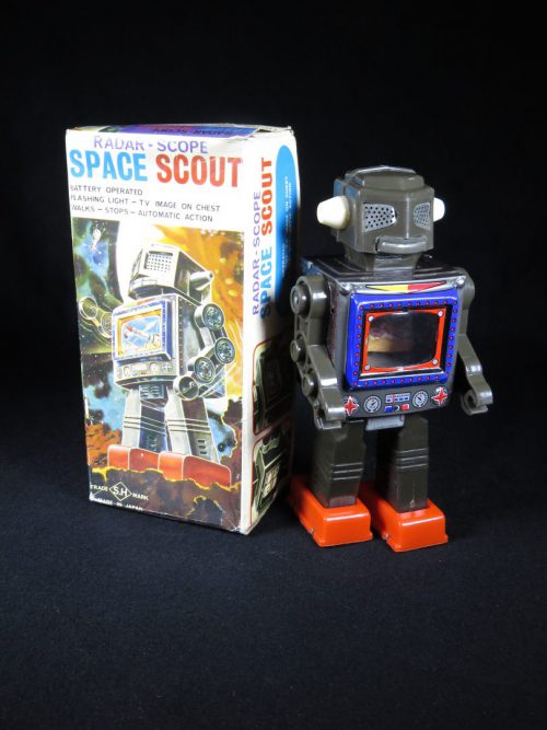 Antique Vintage Tin Lithograph Radar Scope Space Scout Robot Battery Operated Toy Horikawa Japan Japanese