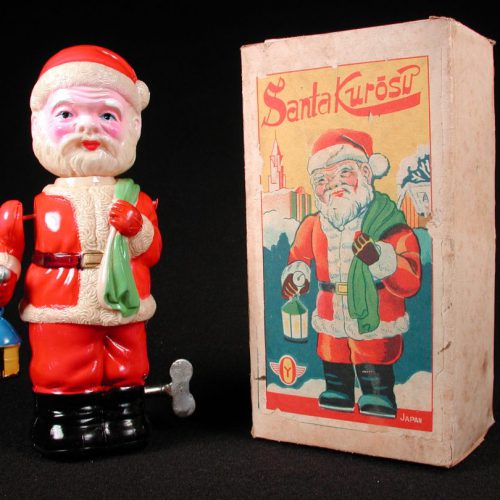 Vintage Antique Tin and Celluloid Santa Claus Kurosu Wind-up Toy Okabe Prewar Japan