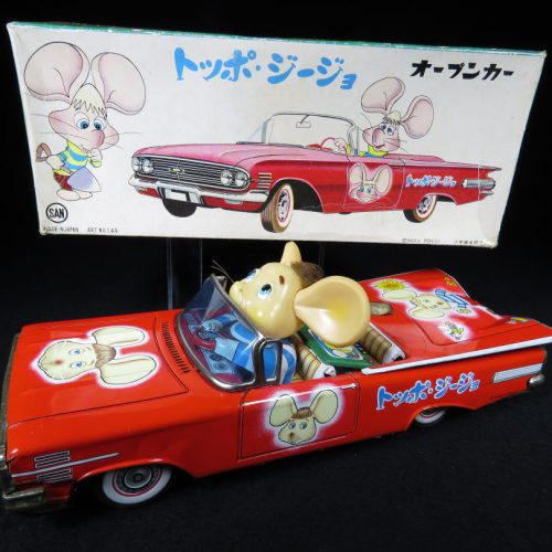 Vintage Antique Tin Lithograph Topo Gigio Mouse Car Wind-up Toy Marusan Japan