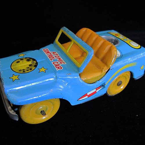 Antique Vintage Atomic Control Car - Daiya – Japan Tin Lithograph Mechanical Friction Powered Space Jeep Toy For Sale