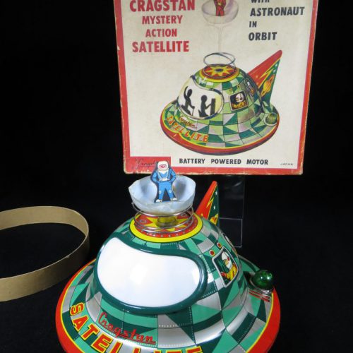 Antique Vintage Satellite Mystery Flying Saucer - Masudaya, Cragstan – Japan Tin Lithograph Battery Operated UFO Vehicle Toy For Sale