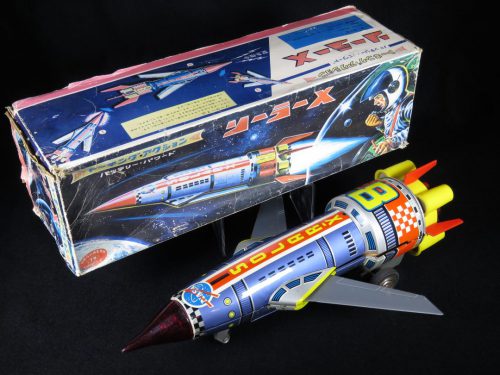 Antique Vintage Talking Solar X- 8 Space Rocket Variation - T.N, Nomura – Japan Tin Lithograph Battery Operated Futuristic Missile Vehicle Toy For Sale