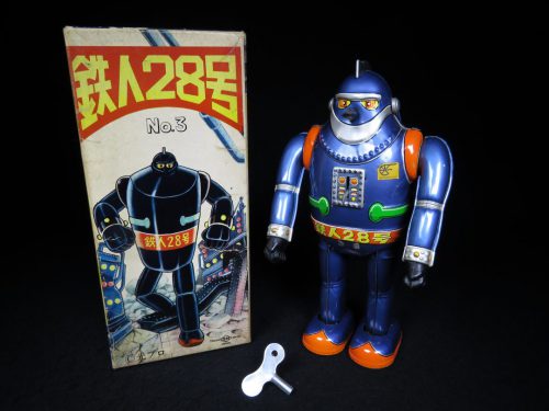 Antique Tetsujin No.3 Superhero Tin Wind-Up Robot and Box Nomura Toy
