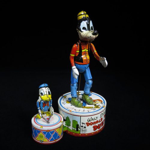 Vintage Antique Tin Lithograph Battery Operated Goofy and Donald Duck Walt Disney Duet Linemar Japan