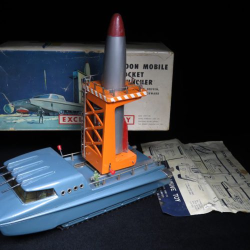 Vintage / Antique Moon Mobile Rocket Launcher - Sears Exclusive - Japan Tin Lithograph Battery Operated Space Vehicle