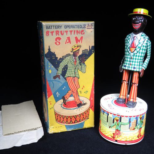 Vintage Antique Tin Lithograph Strutting Sam Black Americana Battery Operated Toy Japan